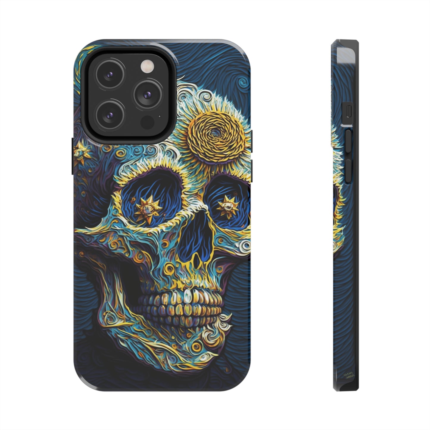 Artistic Fusion: Van Gogh-Inspired Sugar Skull Phone Case - Timeless Elegance Meets Cultural Iconography