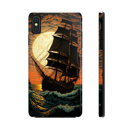 Nautical Twilight: Pirate Ship at Sunset Tough iPhone Case | Sail into the Golden Horizon