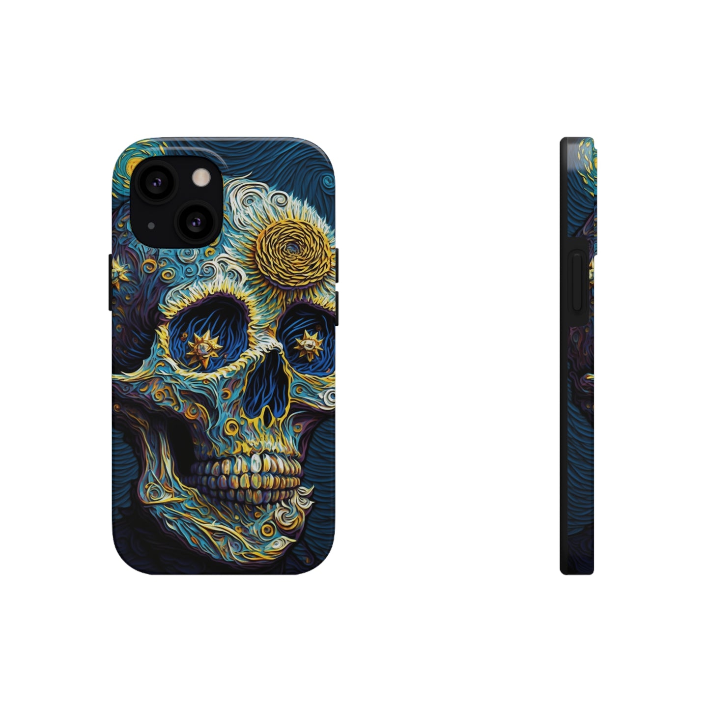 Artistic Fusion: Van Gogh-Inspired Sugar Skull Phone Case - Timeless Elegance Meets Cultural Iconography