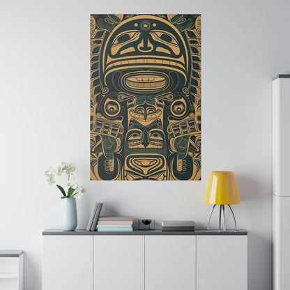 Vintage Echoes: Northwest Totem Art Print - Native American Stretched Canvas