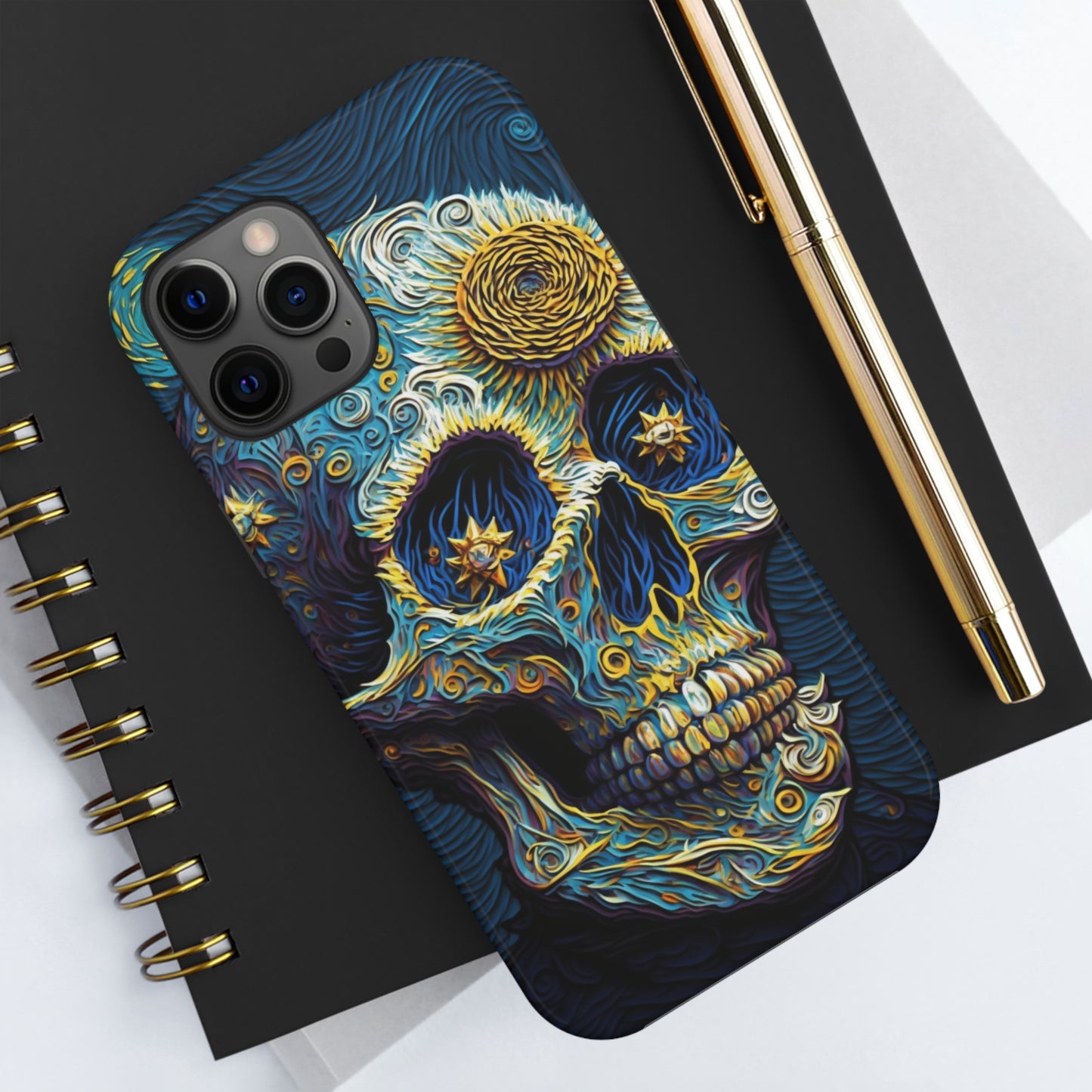 Artistic Fusion: Van Gogh-Inspired Sugar Skull Phone Case - Timeless Elegance Meets Cultural Iconography