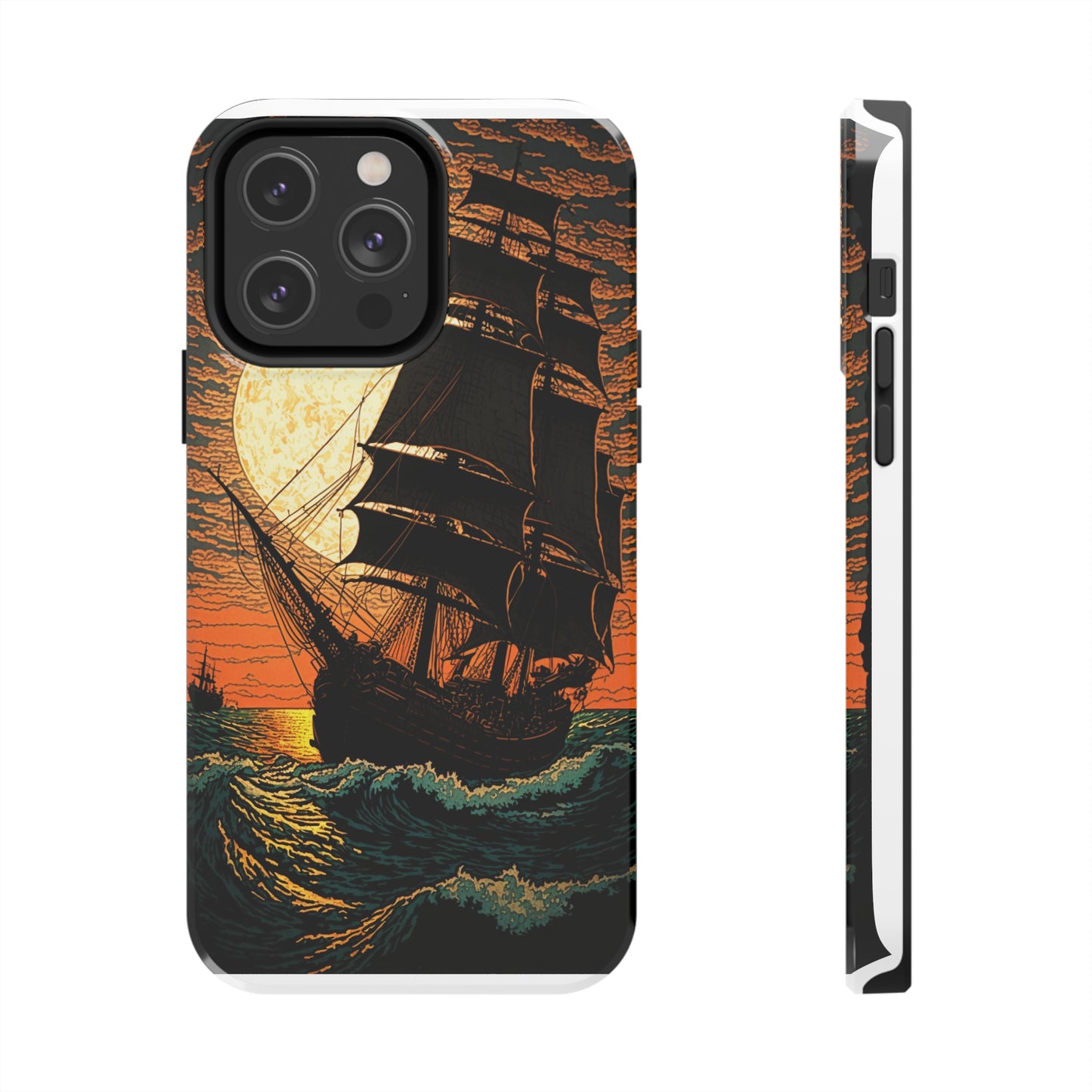 Nautical Twilight: Pirate Ship at Sunset Tough iPhone Case | Sail into the Golden Horizon