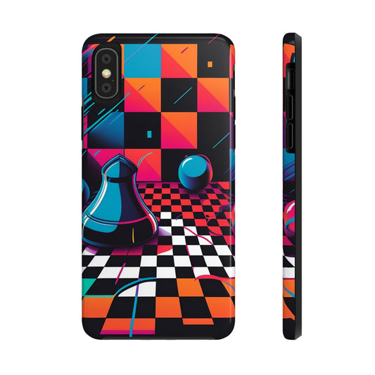 Trippy Psychedelic Fractal Chessboard Tough Phone Case | Retro 90s Design | Impact-Resistant