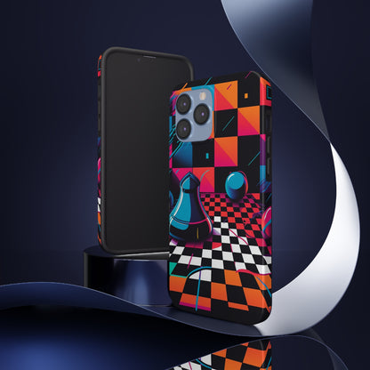 Trippy Psychedelic Fractal Chessboard Tough Phone Case | Retro 90s Design | Impact-Resistant