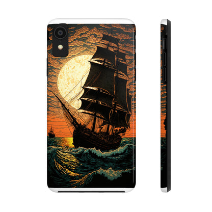 Nautical Twilight: Pirate Ship at Sunset Tough iPhone Case | Sail into the Golden Horizon