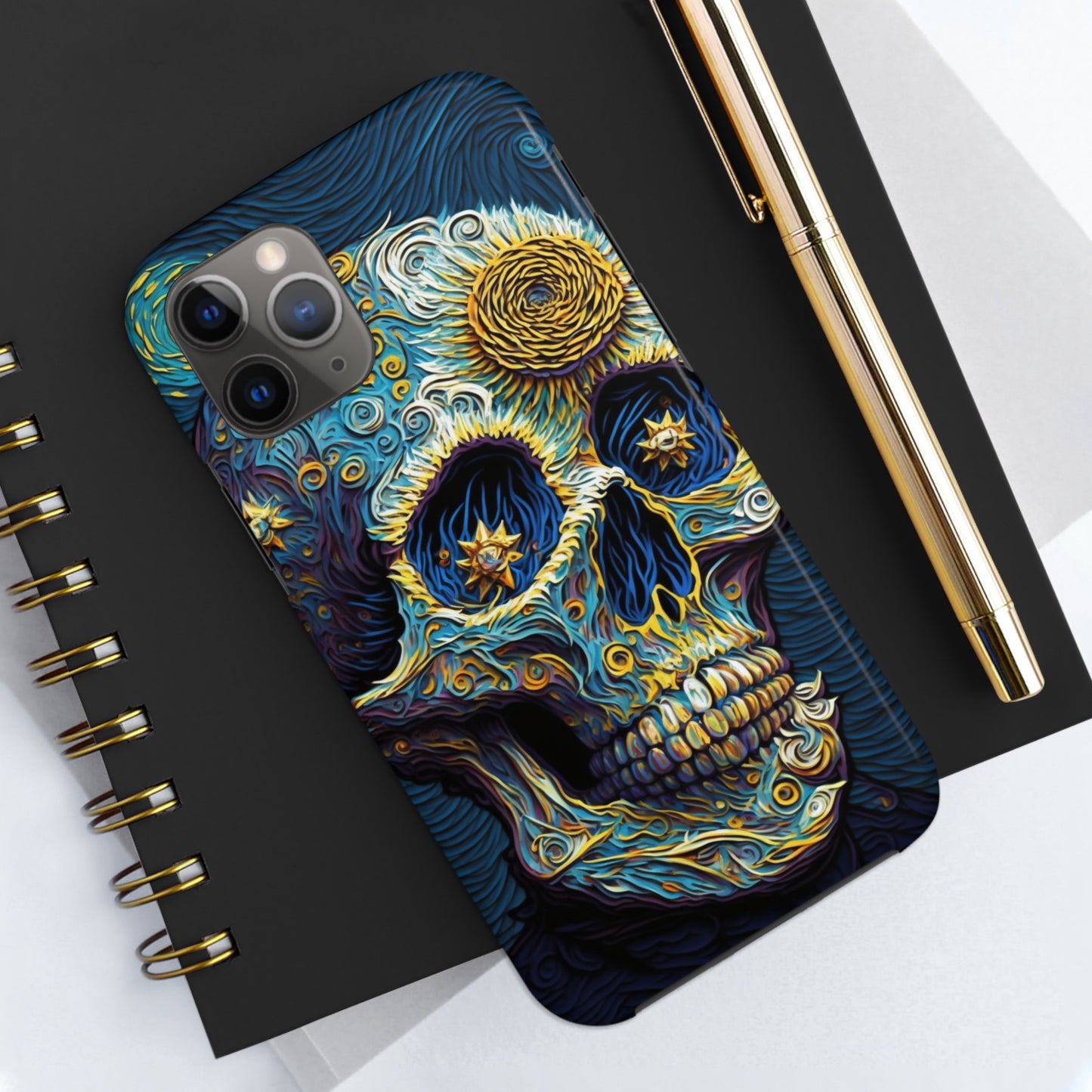 Artistic Fusion: Van Gogh-Inspired Sugar Skull Phone Case - Timeless Elegance Meets Cultural Iconography