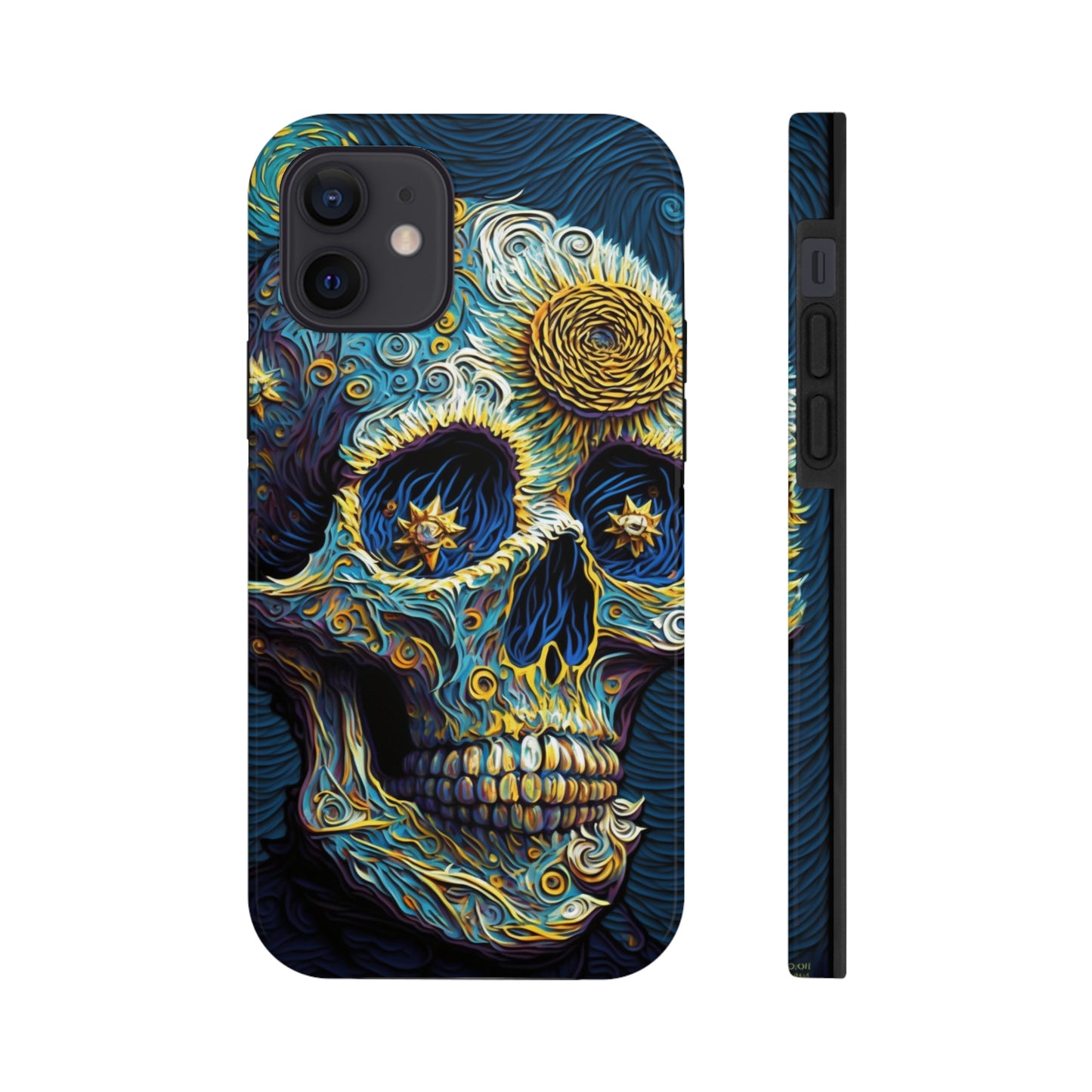 Artistic Fusion: Van Gogh-Inspired Sugar Skull Phone Case - Timeless Elegance Meets Cultural Iconography