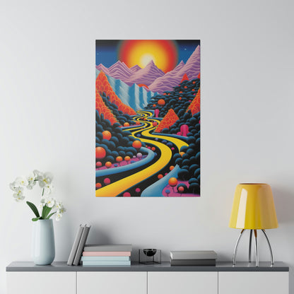 Yellow Road to Happy Times: AI generated Retro Abstract Style Art Canvas