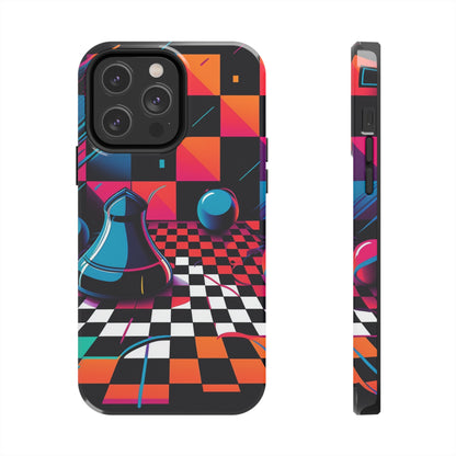 Trippy Psychedelic Fractal Chessboard Tough Phone Case | Retro 90s Design | Impact-Resistant