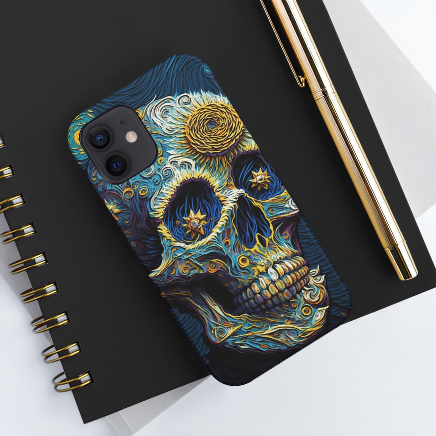 Artistic Fusion: Van Gogh-Inspired Sugar Skull Phone Case - Timeless Elegance Meets Cultural Iconography