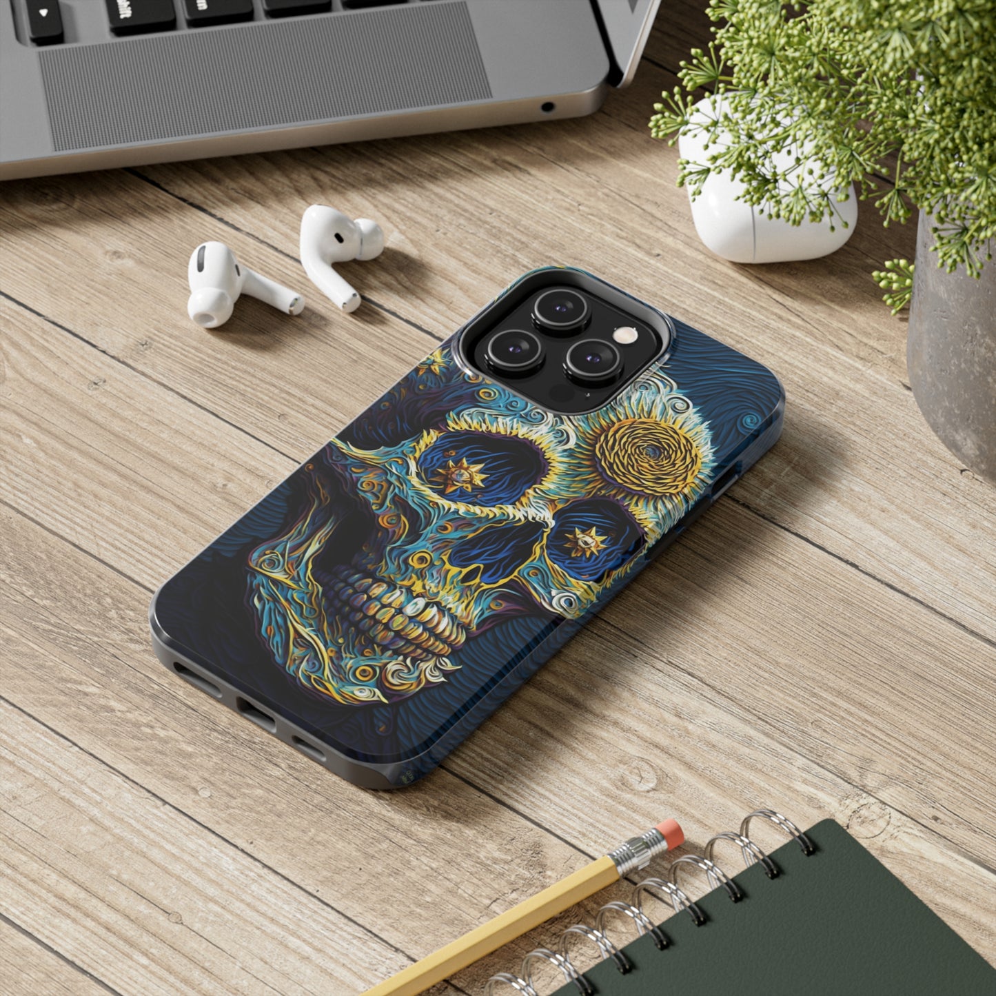 Artistic Fusion: Van Gogh-Inspired Sugar Skull Phone Case - Timeless Elegance Meets Cultural Iconography