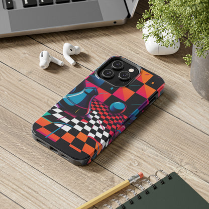 Trippy Psychedelic Fractal Chessboard Tough Phone Case | Retro 90s Design | Impact-Resistant