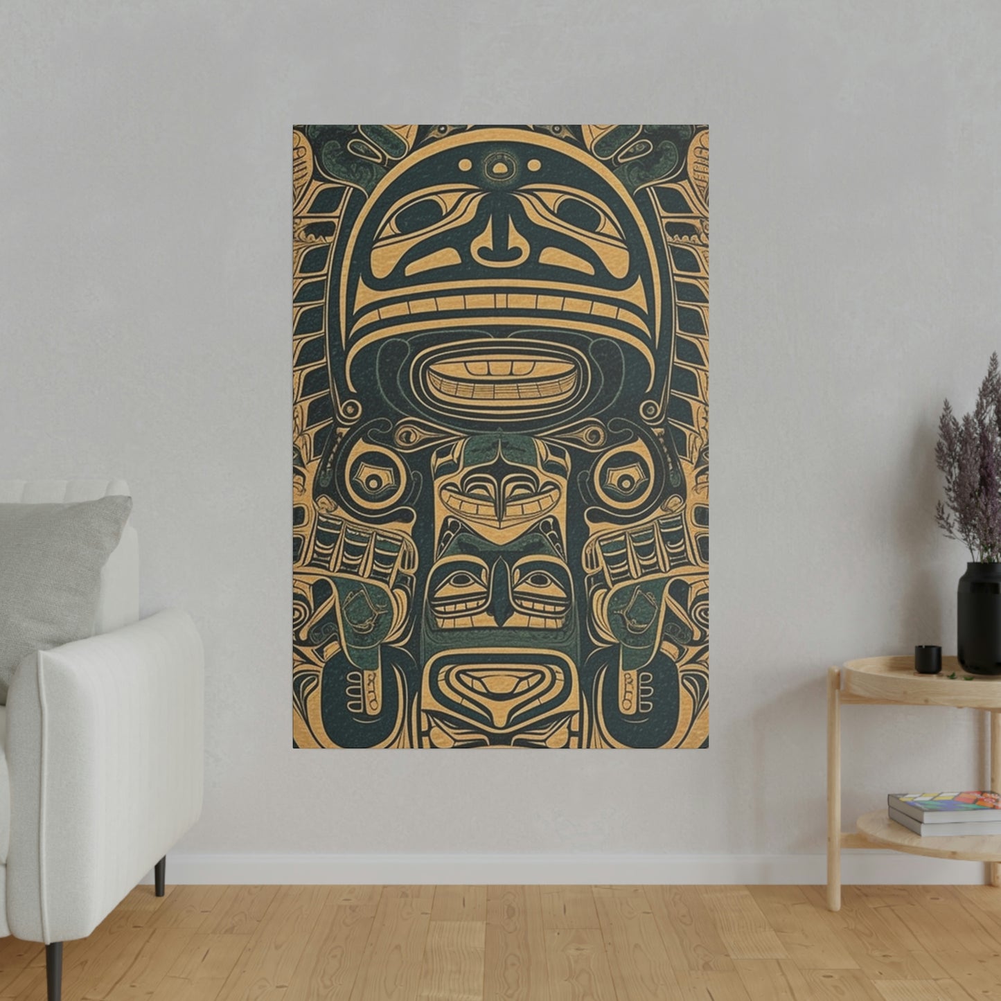 Vintage Echoes: Northwest Totem Art Print - Native American Stretched Canvas