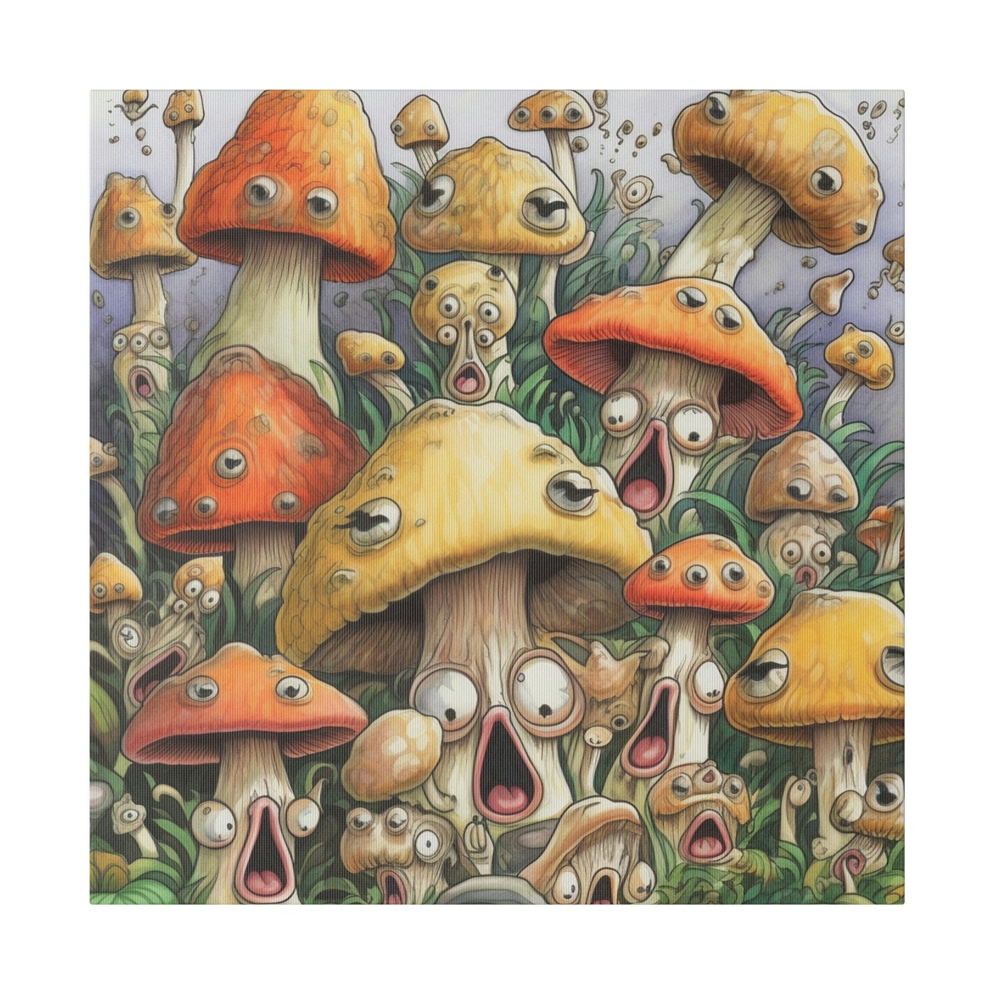 Screaming Shrooms: Psychedelic Surrealistic Pop Art Canvas