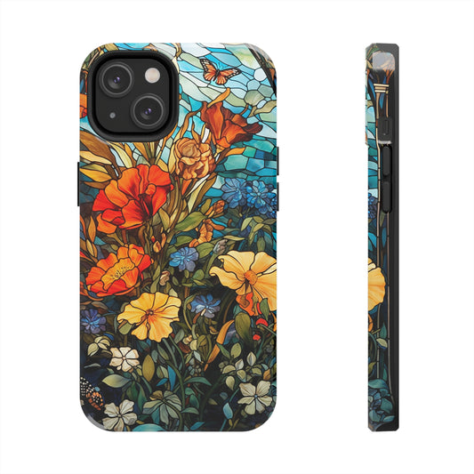 Wild Flowers in Stained Glass tough iPhone case for iPhone 15