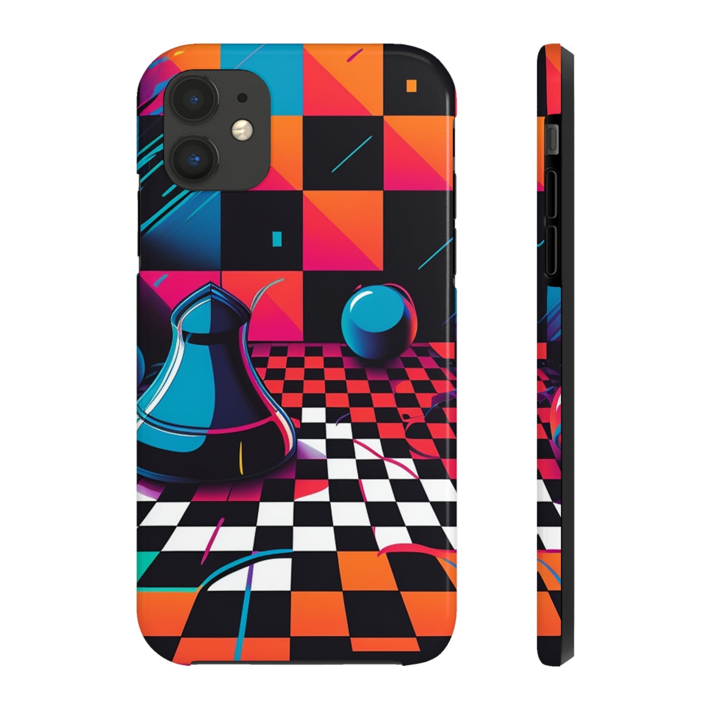 Trippy Psychedelic Fractal Chessboard Tough Phone Case | Retro 90s Design | Impact-Resistant