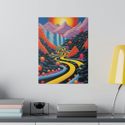Yellow Road to Happy Times: AI generated Retro Abstract Style Art Canvas