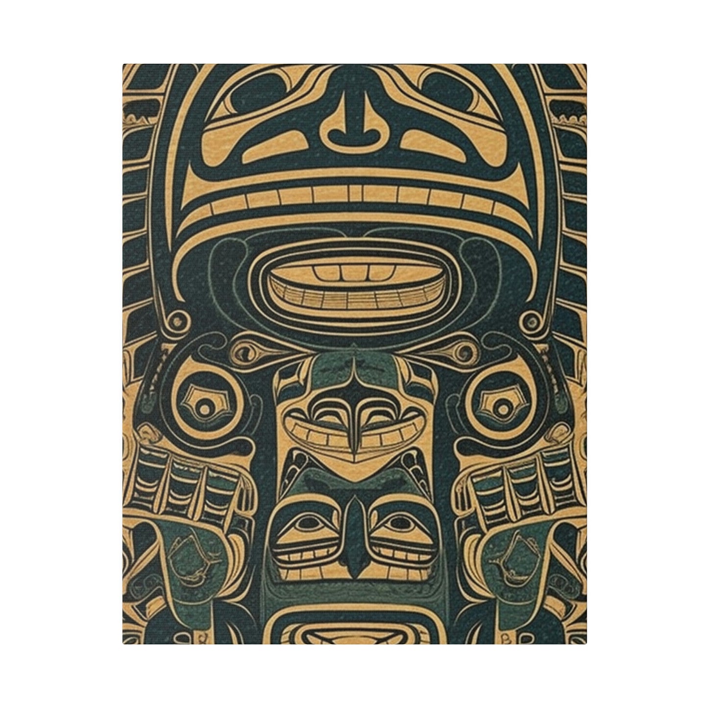 Vintage Echoes: Northwest Totem Art Print - Native American Stretched Canvas