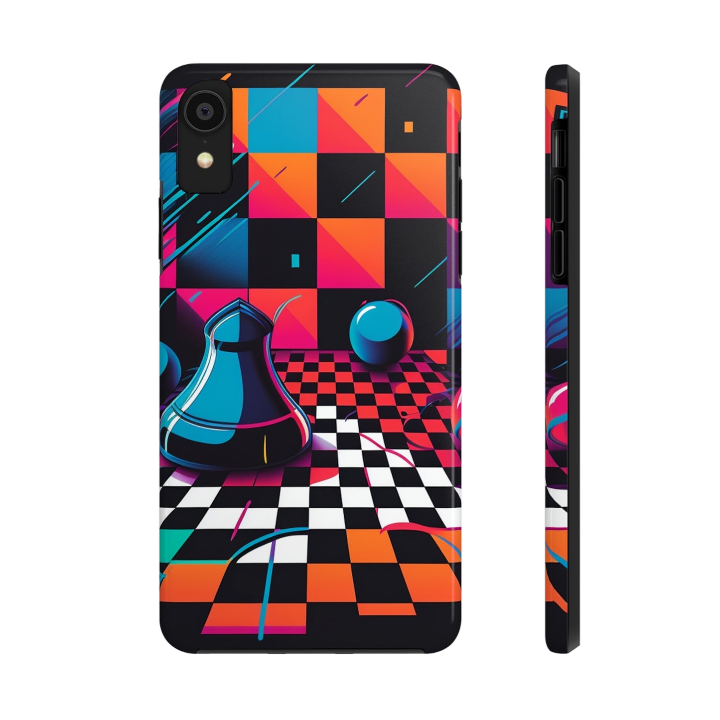 Trippy Psychedelic Fractal Chessboard Tough Phone Case | Retro 90s Design | Impact-Resistant