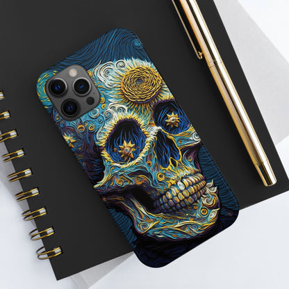 Artistic Fusion: Van Gogh-Inspired Sugar Skull Phone Case - Timeless Elegance Meets Cultural Iconography