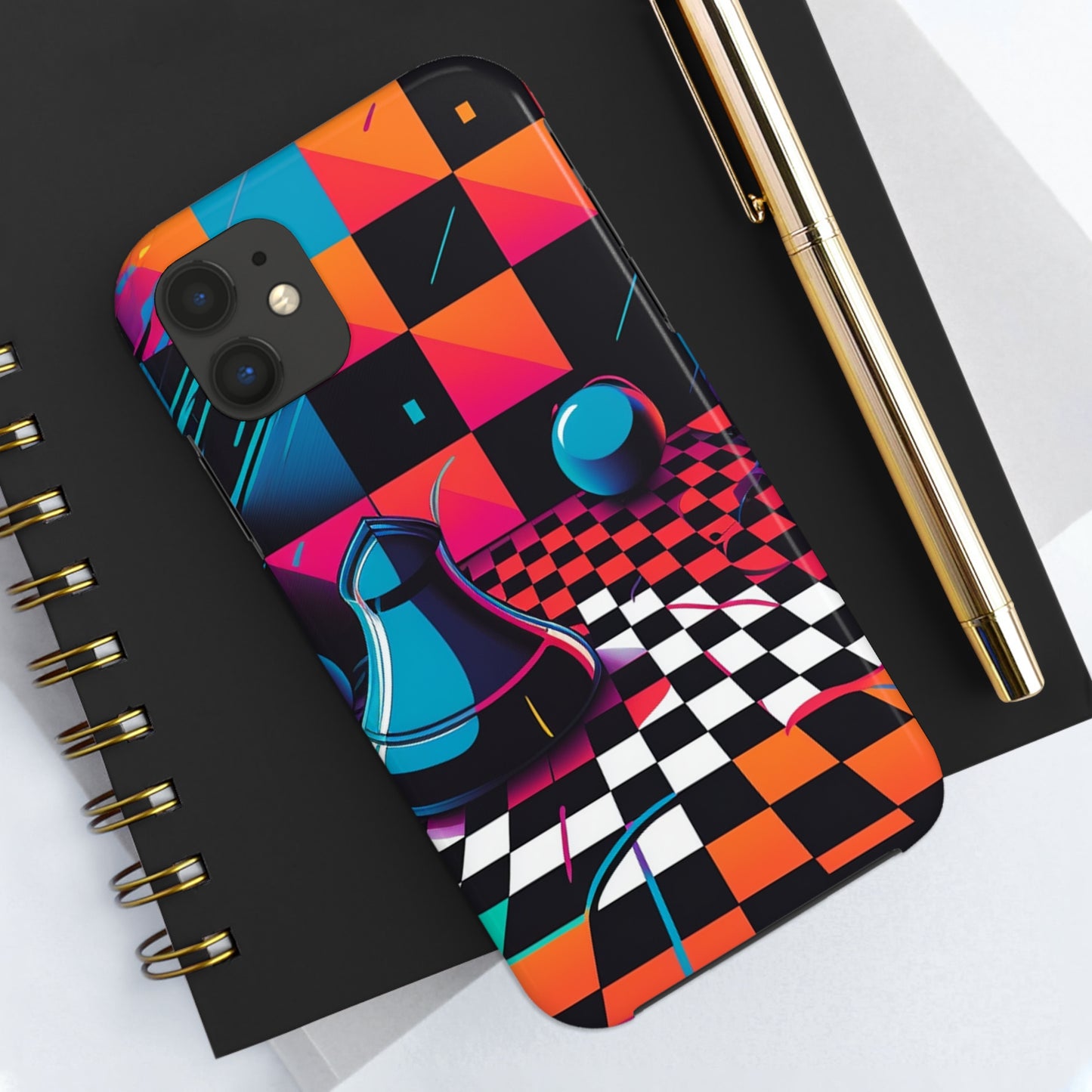 Trippy Psychedelic Fractal Chessboard Tough Phone Case | Retro 90s Design | Impact-Resistant