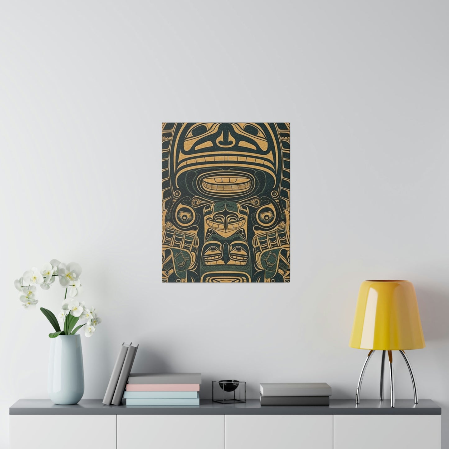 Vintage Echoes: Northwest Totem Art Print - Native American Stretched Canvas