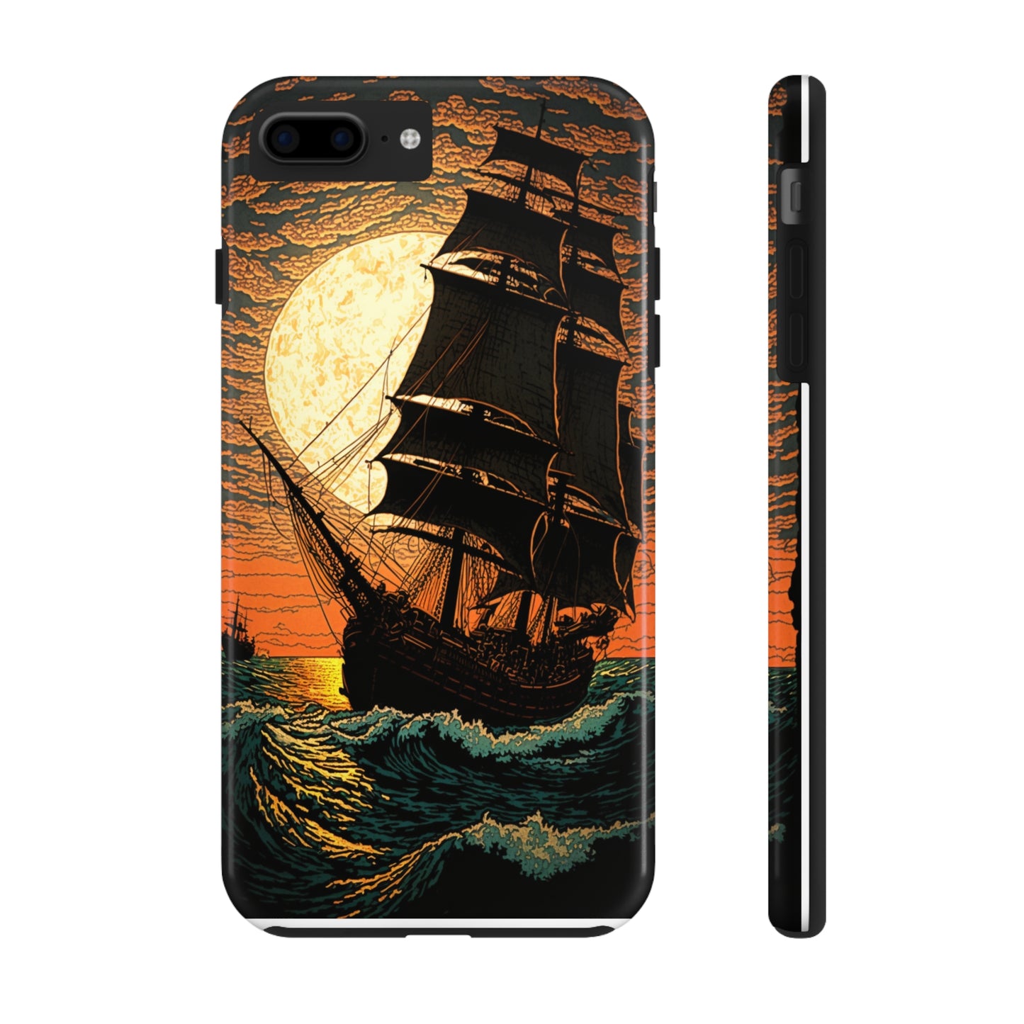 Nautical Twilight: Pirate Ship at Sunset Tough iPhone Case | Sail into the Golden Horizon