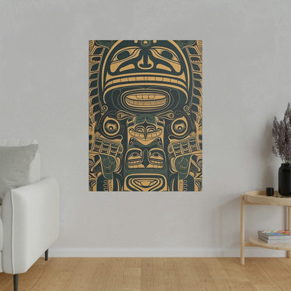 Vintage Echoes: Northwest Totem Art Print - Native American Stretched Canvas