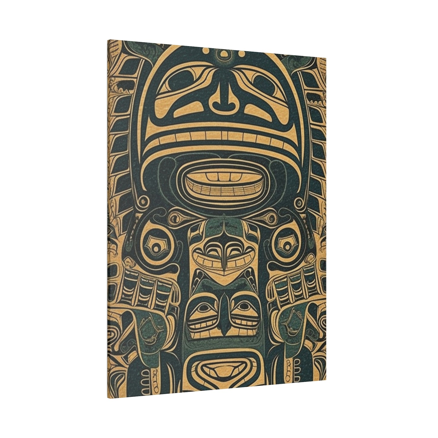 Vintage Echoes: Northwest Totem Art Print - Native American Stretched Canvas