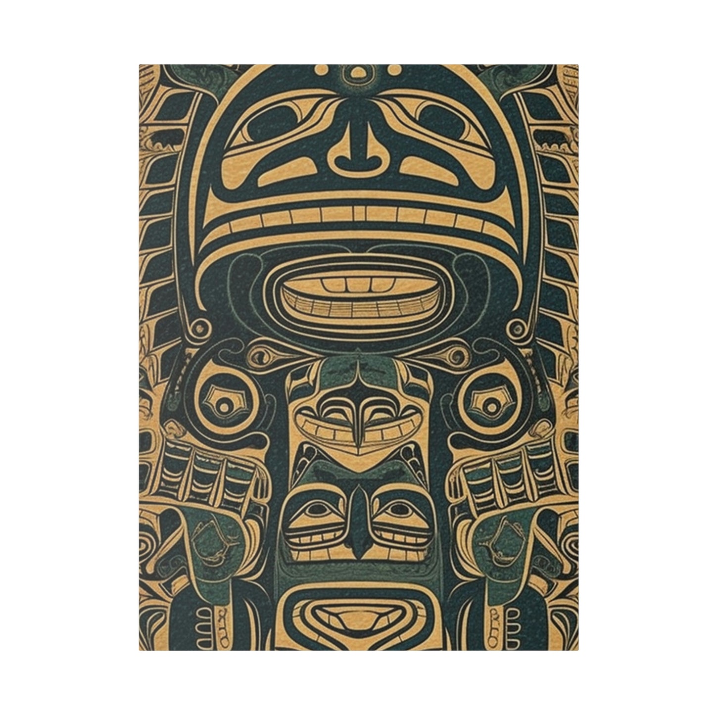 Vintage Echoes: Northwest Totem Art Print - Native American Stretched Canvas