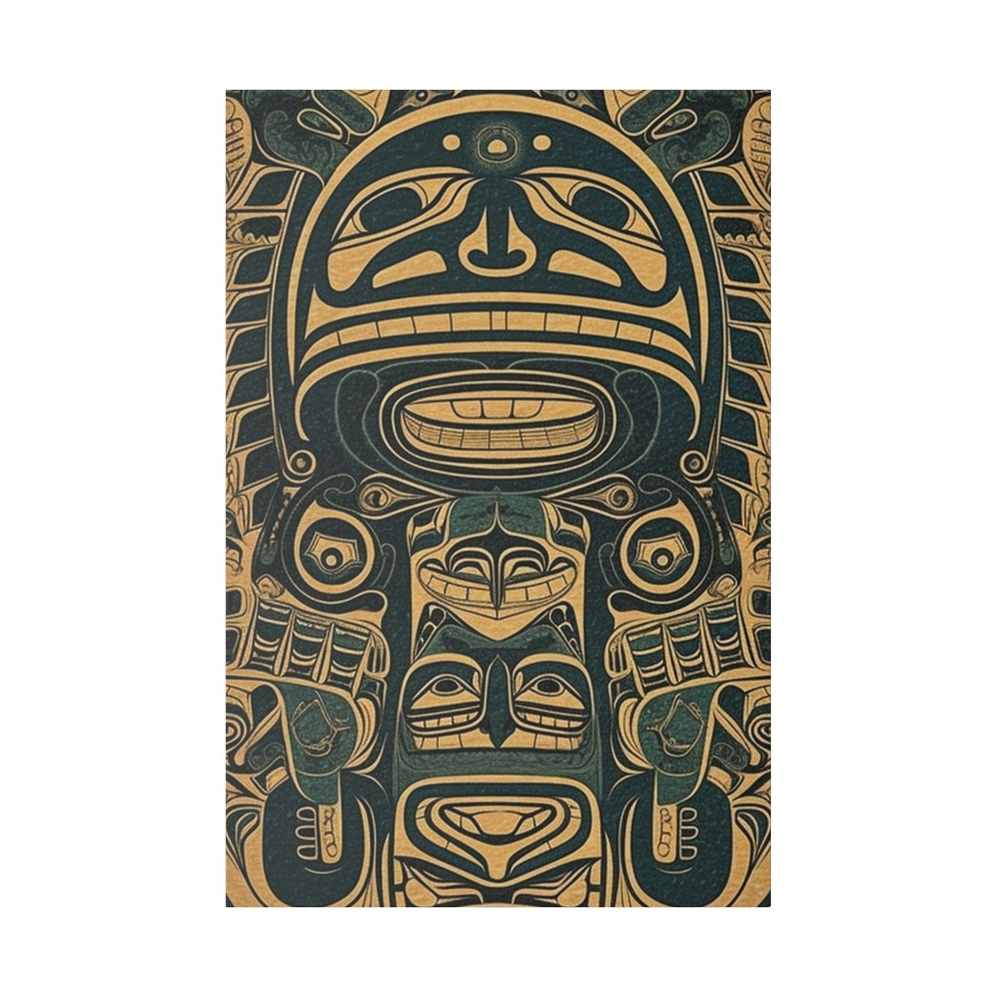 Vintage Echoes: Northwest Totem Art Print - Native American Stretched Canvas