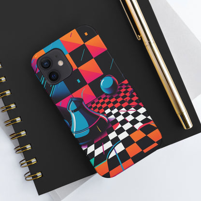 Trippy Psychedelic Fractal Chessboard Tough Phone Case | Retro 90s Design | Impact-Resistant