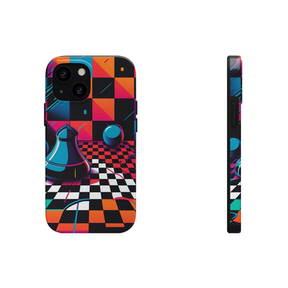 Trippy Psychedelic Fractal Chessboard Tough Phone Case | Retro 90s Design | Impact-Resistant