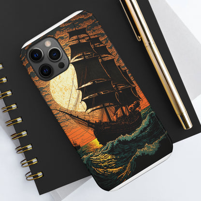 Nautical Twilight: Pirate Ship at Sunset Tough iPhone Case | Sail into the Golden Horizon