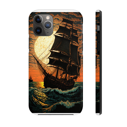 Nautical Twilight: Pirate Ship at Sunset Tough iPhone Case | Sail into the Golden Horizon