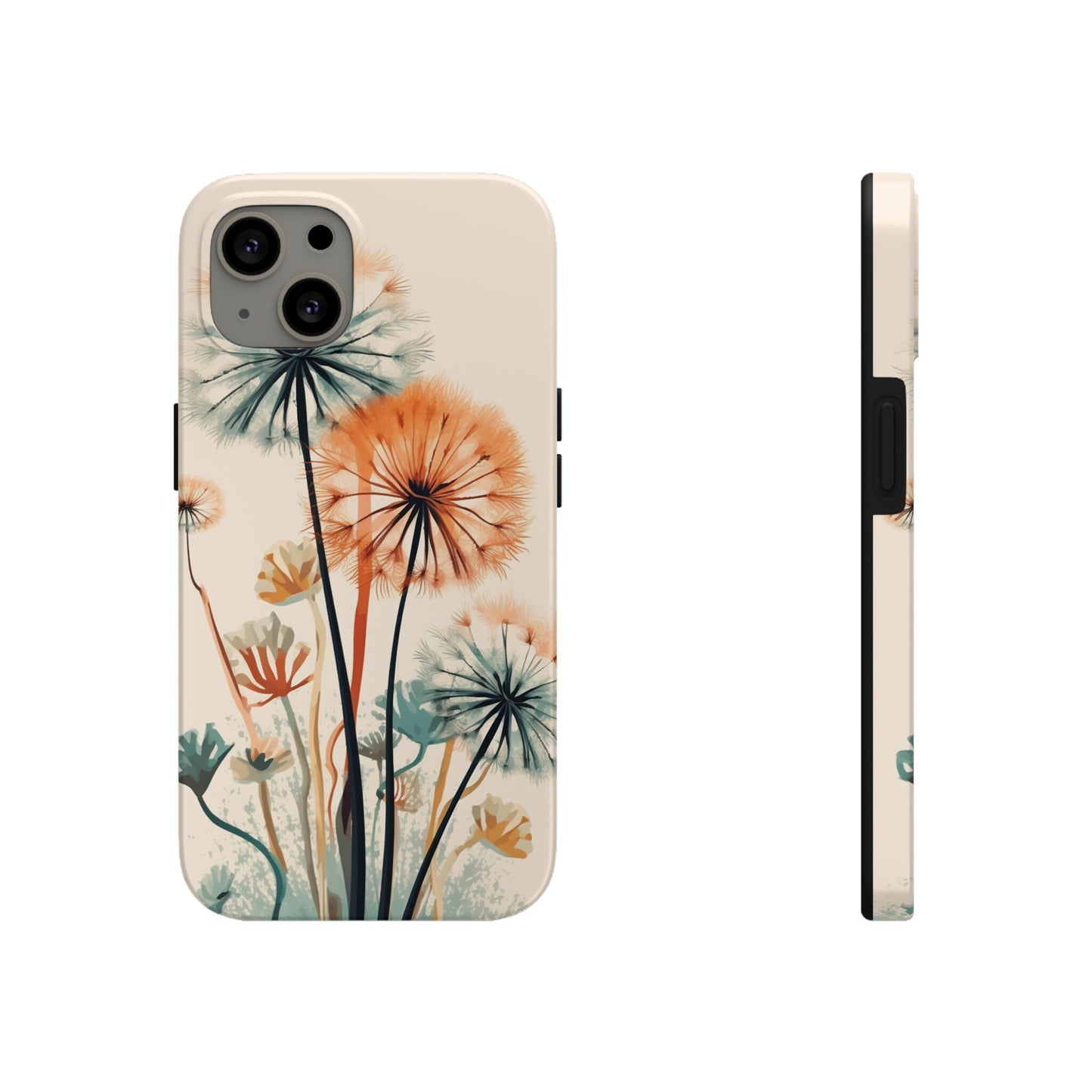 Vintage Dandelion iPhone 14 Case Tough iPhone Case | Flower Power Watercolor Painting iPhone 14, 11 Pro, 12, 13, Retro Wanderlust Boho Style