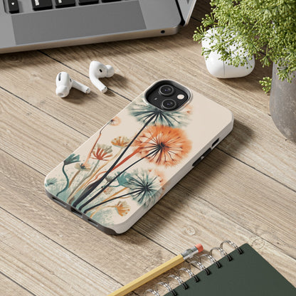 Vintage Dandelion iPhone 14 Case Tough iPhone Case | Flower Power Watercolor Painting iPhone 14, 11 Pro, 12, 13, Retro Wanderlust Boho Style